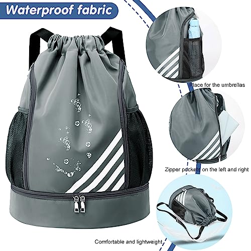 Tokeya Bolsas de Cuerdas Hombre Mochila Cuerdas Impermeable Saco de Gimnasia con Compartimento de Zapatos y Bolsillo Ligera Mochila de Playa para Senderismo Natacion Fitness Baloncesto, Gris