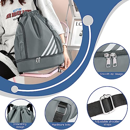 Tokeya Bolsas de Cuerdas Hombre Mochila Cuerdas Impermeable Saco de Gimnasia con Compartimento de Zapatos y Bolsillo Ligera Mochila de Playa para Senderismo Natacion Fitness Baloncesto, Gris