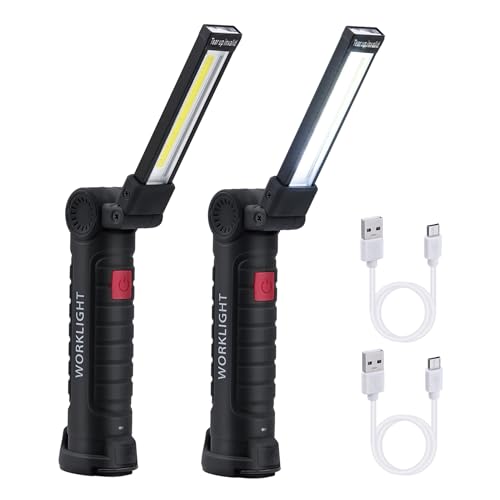 Tolesum 2 Piezas Linterna LED Recargable Luz de Trabajo Lámpara de Taller COB Recargable con Base Magnética, 5 Modos, para Garaje, Camping, Emergencia, etc. - Grande