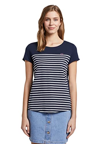 TOM TAILOR Denim 1017275 Camiseta con Rayas, 22701-Navy Off White Stripe, M para Mujer