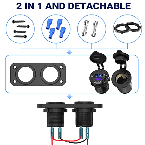 Toma de Encendedor de Cigarrillos de 12 voltios Outlet: PD 20 W USB C y QD3.0 Puerto USB de Aluminio de Metal 12 V Enchufe, Cargador de Coche de 150 W Panel con Interruptor