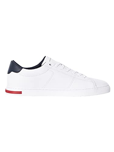 Tommy Hilfiger Hombre Vulcanized Sneaker Essential Leather Detail Vulc Zapatillas, Blanco (White), 43 EU