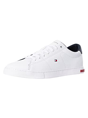 Tommy Hilfiger Hombre Vulcanized Sneaker Essential Leather Detail Vulc Zapatillas, Blanco (White), 43 EU