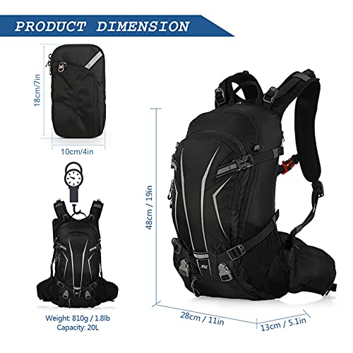 TOMSHOO Mochila Ciclismo 20L/30L Impermeable para Excursionismo Ciclismo Alpinismo Senderismo Camping al Aire Libre con Cubierta de Lluvia y del Casco (20L, Negro)