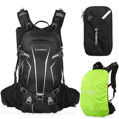 TOMSHOO Mochila Ciclismo 20L/30L Impermeable para Excursionismo Ciclismo Alpinismo Senderismo Camping al Aire Libre con Cubierta de Lluvia y del Casco (20L, Negro)