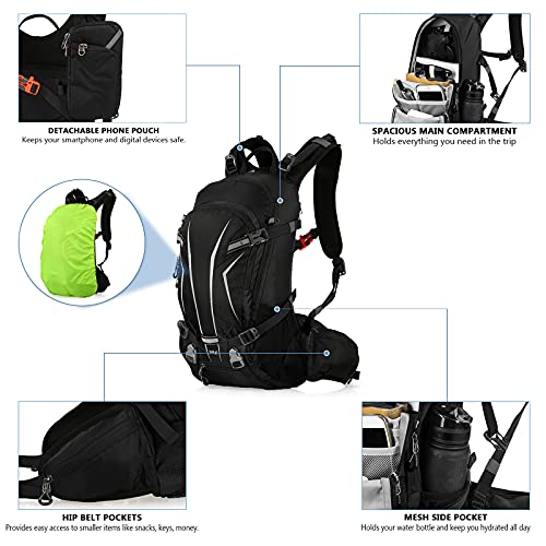 TOMSHOO Mochila Ciclismo 20L/30L Impermeable para Excursionismo Ciclismo Alpinismo Senderismo Camping al Aire Libre con Cubierta de Lluvia y del Casco (20L, Negro)