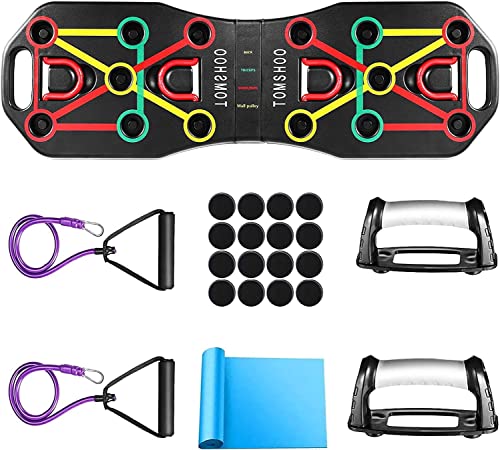 TOMSHOO Push Up Rack Board, 14 en 1 Tabla de Push-Up Portátil Multifuncional, Soportes para flexiones, para Ejercicios en casa, Barra de Abdominales, Sit-Ups Barra