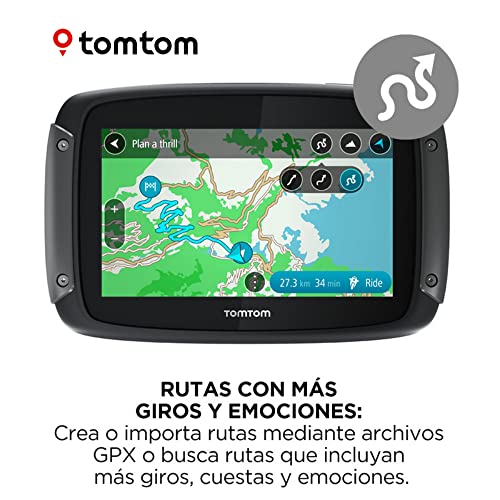 TomTom Rider 500 - GPS para motocicletas, 4.3 pulgadas con carreteras montañosas, actualizaciones mediante Wi-Fi, compatible Siri y Google Now, Traffic y Radares de tráfico, 49 mapas