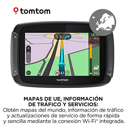 TomTom Rider 500 - GPS para motocicletas, 4.3 pulgadas con carreteras montañosas, actualizaciones mediante Wi-Fi, compatible Siri y Google Now, Traffic y Radares de tráfico, 49 mapas