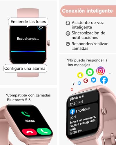 TOOBUR Reloj Inteligente Mujer, Smartwatch Alexa Incorporada 1.95" Pantalla IP68 Sumergible con Llamada, Seguimiento del Frecuencia Cardíaca/Oxígeno en Sangre/Sueño/100 Deportes para Android iOS Rosa