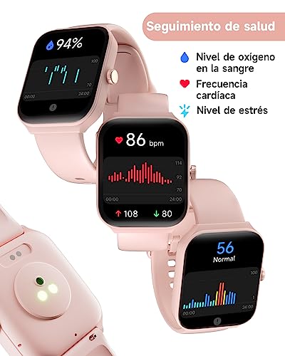 TOOBUR Reloj Inteligente Mujer, Smartwatch Alexa Incorporada 1.95" Pantalla IP68 Sumergible con Llamada, Seguimiento del Frecuencia Cardíaca/Oxígeno en Sangre/Sueño/100 Deportes para Android iOS Rosa