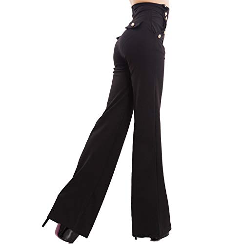 Toocool - Pantalones Mujer Campana Cintura Alta Pata Elefante Elástico Caliente Nuevo AS-531, Negro , M