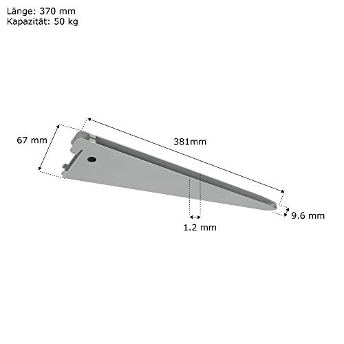 Toolerando Escuadra de Estante para Perfil Cremallera Perforación Doble, Soporte de Estantes para Rieles de Pared, Longitud 370 mm, Plateado