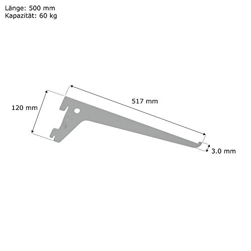 Toolerando Escuadra de Estante para Perfil Cremallera Perforación Simple, Soporte de Estantes para Rieles de Pared, 1 Fila, Longitud 500 mm, Blanco