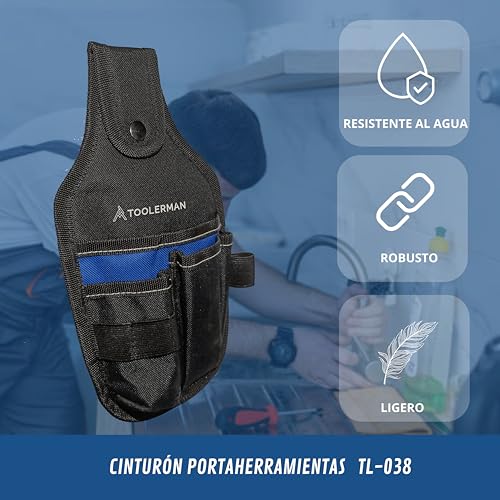 Toolerman - Cinturón de herramientas ajustable. Bolso portaherramientas para electricista, carpintero, jardinero, albañil. Funda destornilladores con cinturón.