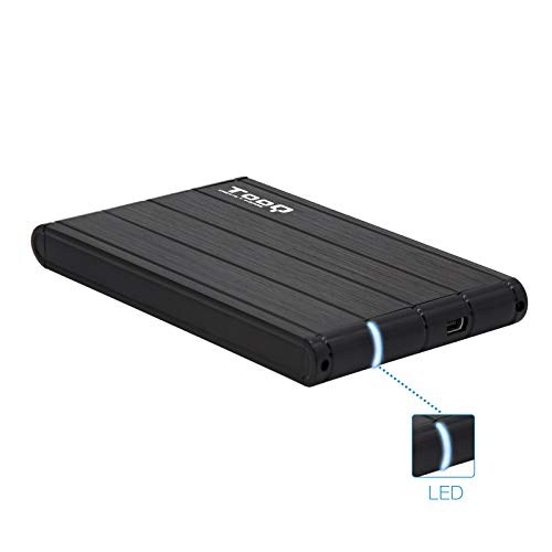 TooQ TQE-2530B - Carcasa para discos duros HDD de 2.5", (SATA I/II/III de hasta 9.5 mm de alto, USB 3.0), aluminio, indicador LED, color negro, 50 grs.