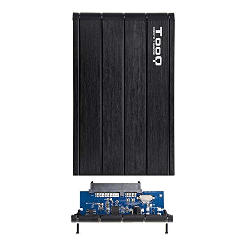 TooQ TQE-2530B - Carcasa para discos duros HDD de 2.5", (SATA I/II/III de hasta 9.5 mm de alto, USB 3.0), aluminio, indicador LED, color negro, 50 grs.