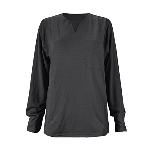 Top Blusa Hombres Primavera e Invierno Casual Cuello en V Sólido Manga Larga Camiseta 220g, Tallas S-5XL (Dark Gray, XXL)