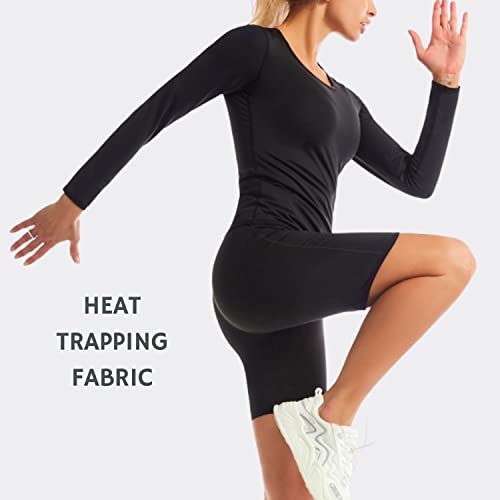 Top de manga larga Camiseta Chaleco Sauna T-Shirt Suit Trajes Adelgazantes Compresion Adelgazante Sudoración Deporte Shapewear Gym Running Fitness mujer