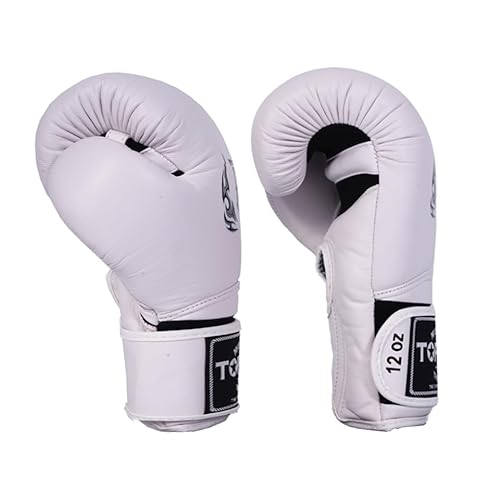 Top King Super Air - Guantes de boxeo de cuero transpirable para entrenamiento o combate, color blanco, 10 onzas