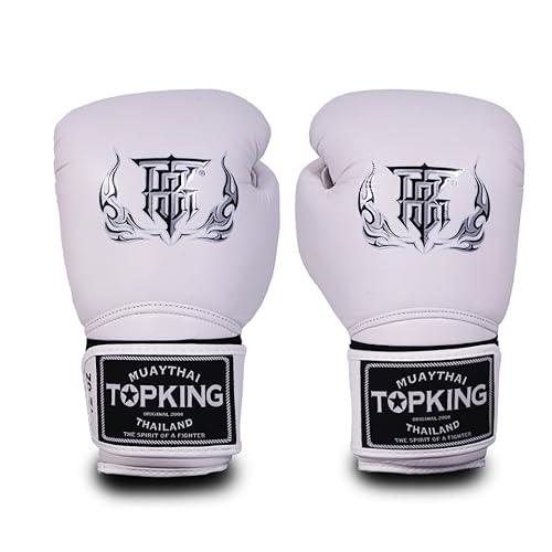 Top King Super Air - Guantes de boxeo de cuero transpirable para entrenamiento o combate, color blanco, 10 onzas