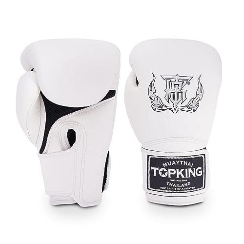 Top King Super Air - Guantes de boxeo de cuero transpirable para entrenamiento o combate, color blanco, 10 onzas