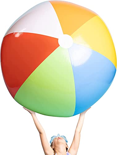 Top Race Bolas de Playa inflables Gigantes de 3.5 pies (42 Pulgadas) para la Piscina, la Playa, Las Fiestas de Verano y los Regalos | 2 Pack Blow up Pelota de Playa de Color Arco Iris (2 Bolas)