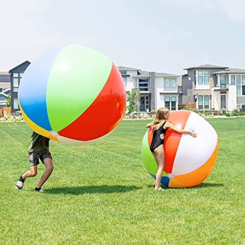 Top Race Bolas de Playa inflables Gigantes de 60 Pulgadas para la Piscina, la Playa, Las Fiestas de Verano y los Regalos | 5 pies de Altura Blow up Pelota de Playa de Color Arco Iris