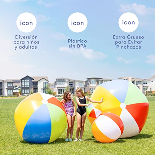 Top Race Bolas de Playa inflables Gigantes de 60 Pulgadas para la Piscina, la Playa, Las Fiestas de Verano y los Regalos | 5 pies de Altura Blow up Pelota de Playa de Color Arco Iris