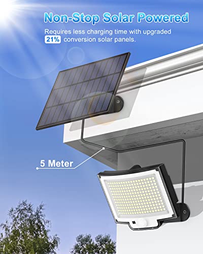 Topabol 228 Luz Solar Exterior con Sensor de Movimiento【228LED/3 Modo】, con Mando a Distancia, LED Solar Exterior Potente con un Cable de Extensión de 5M, Luces de Seguridad para el Jardín