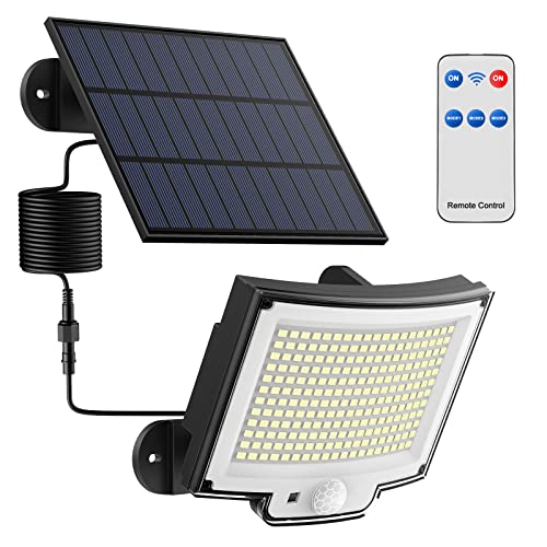 Topabol 228 Luz Solar Exterior con Sensor de Movimiento【228LED/3 Modo】, con Mando a Distancia, LED Solar Exterior Potente con un Cable de Extensión de 5M, Luces de Seguridad para el Jardín