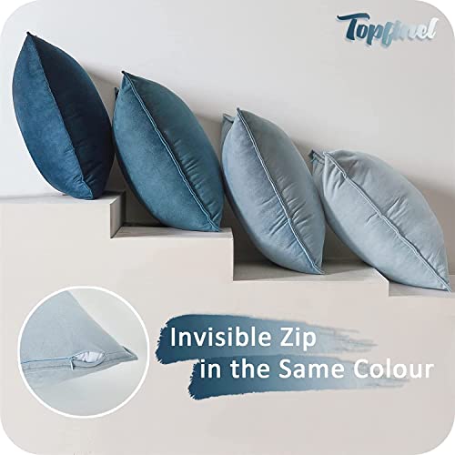 Topfinel Fundas Cojines Funda Cojin para Decoracion Hogar Sofa Cama Sillas Jardin Cojines de Terciopelo para Dormitorio Salon de Estar Modernos Serie Colores Azul 50x50 Juego de 4