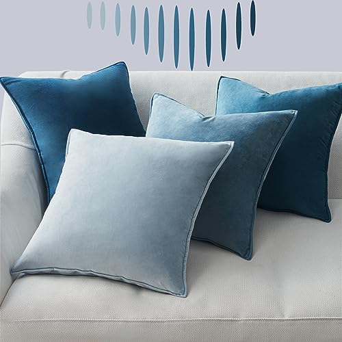 Topfinel Fundas Cojines Funda Cojin para Decoracion Hogar Sofa Cama Sillas Jardin Cojines de Terciopelo para Dormitorio Salon de Estar Modernos Serie Colores Azul 50x50 Juego de 4