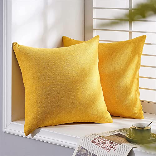 Topfinel Fundas Cojines Sofa Juego 2 Fundas 45x45 Cojines Hogar Algodón Lino Decorativa Chenilla Almohadas Fundas de Color sólido para Sala de Estar sofás Amarillo