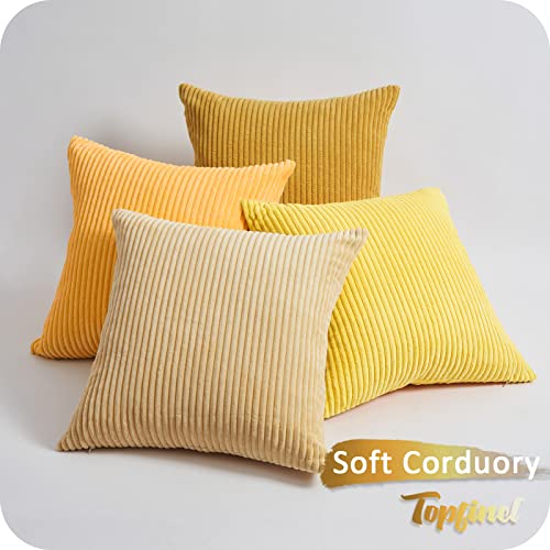 Topfinel Fundas de Cojines 4 Piezas Funda para Cojin 45x45 Decoracion Hogar Sofa Cama Salon de Estar Dormitorio Sillas Jardin Habitación de los niños Pana Elegante Amarillo