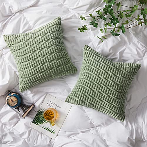 Topfinel Juego de 2 Funda de Cojines 45x45 Pana Suave Cadena Gorda Funda de Almohadon Decoración del Hogar Sofá Cama de Interior Casa Sala de Estar Dormitorio Modernos Verde Salvia