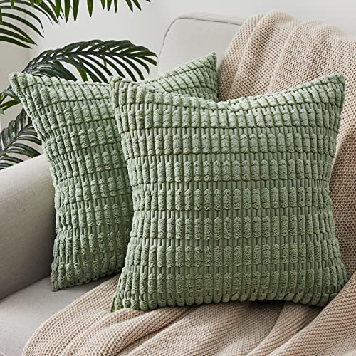 Topfinel Juego de 2 Funda de Cojines 45x45 Pana Suave Cadena Gorda Funda de Almohadon Decoración del Hogar Sofá Cama de Interior Casa Sala de Estar Dormitorio Modernos Verde Salvia