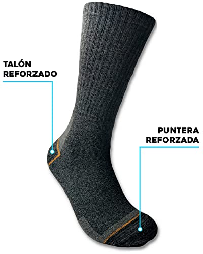 topline 6 Pares Calcetines trabajo hombre, térmicos , Calcetines gordos invierno de Algodón Reforzados (40-46, Gris (6 Pares)