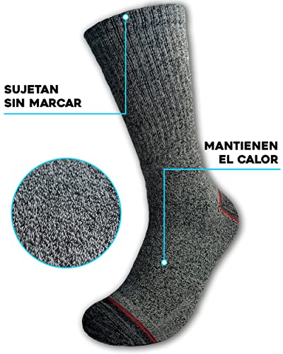 topline 6 Pares Calcetines trabajo hombre, térmicos , Calcetines gordos invierno de Algodón Reforzados (40-46, Gris (6 Pares)