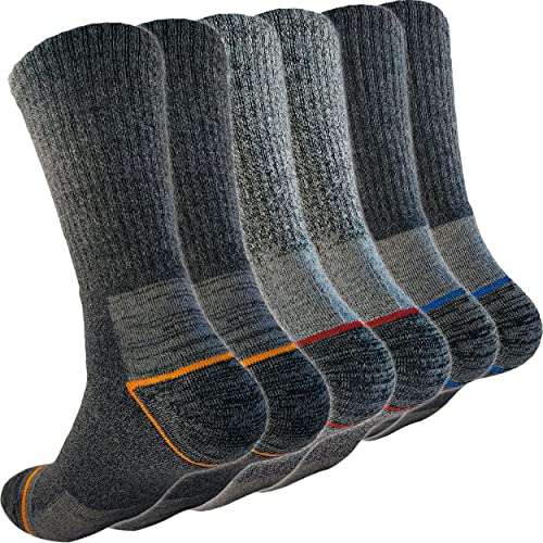 topline 6 Pares Calcetines trabajo hombre, térmicos , Calcetines gordos invierno de Algodón Reforzados (40-46, Gris (6 Pares)