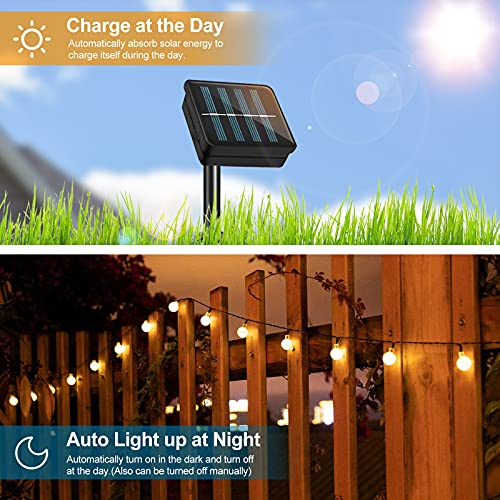 TOPYIYI Guirnaldas Luces Exterior Solar, 50LED 8M Led Jardin con USB Recargable, 8 Modos & Impermeable Cadena de Luces Decoración para Terraza Patio Balcones Fiesta Boda