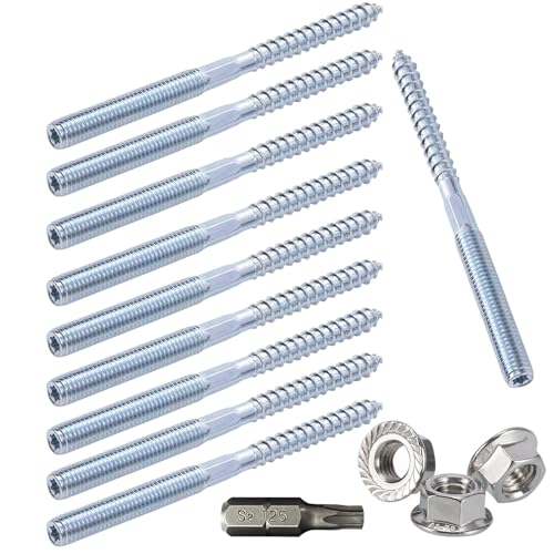 Tornillo Doble Rosca Pernos de Suspensión Tornillo de Espiga 10pcs Tornillo de Doble Punta con Tuercas de Seguridad para Patas para Muebles Abrazaderas Metalicas Tablero Madera (M10*100)