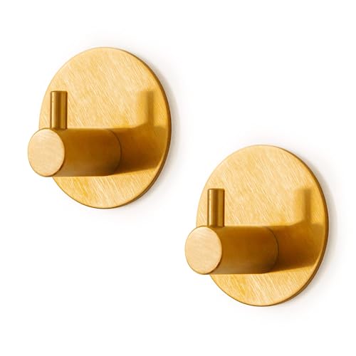 tothehype Ganchos Adhesivos Pared de Acero Inoxidable sin Taladro ni Clavos. Colgadores Pared con Adhesivo Resistente 3M para Organizar Baño, Cocina o Dormitorio. Pack De 2 Percheros Dorado Mate.