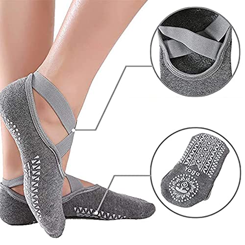 Towwoo 4 Pares Calcetines de Yoga Antideslizantes para Mujer, Calcetines Deportivos de Algodón de Corte Bajo, Calcetines de Pilates para Yoga, Ballet, Danza, Fitness, Baile Descalzo