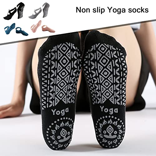 Towwoo 4 Pares Calcetines de Yoga Antideslizantes para Mujer, Calcetines Deportivos de Algodón de Corte Bajo, Calcetines de Pilates para Yoga, Ballet, Danza, Fitness, Baile Descalzo