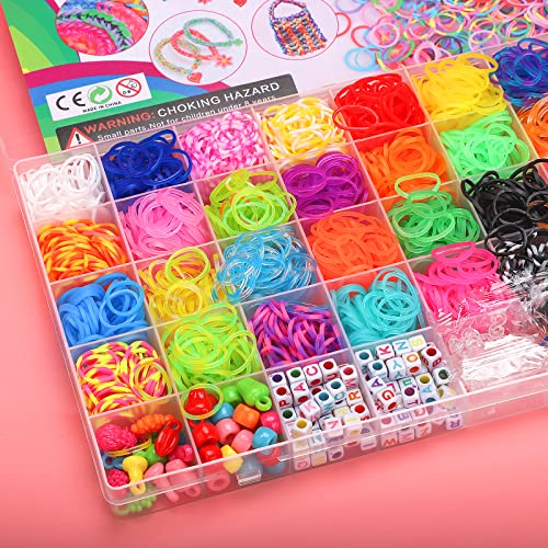 TOYESS Gomas Para Hacer Pulseras de Colores, 2500+ DIY Gomas Pulseras Kit, 32 Pulseras Gomitas Elasticas para Niños de Anillos y Collares de Bricolaje Manualidad