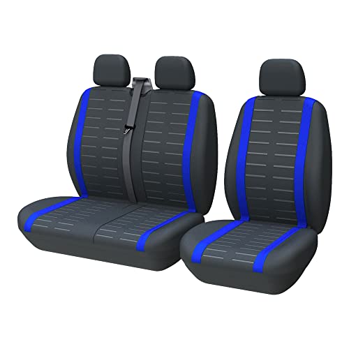 TOYOUN Fundas para Asientos de Furgonetas y Camiones de 1 + 2 (3 plazas), Fundas Asientos Coche Universales, Protector Funda Asiento Coche Delantero, Azul