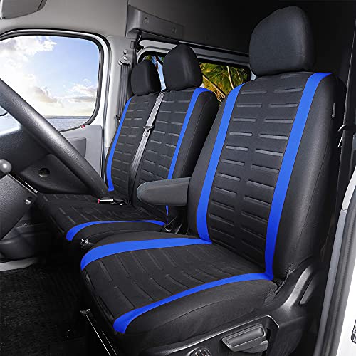 TOYOUN Fundas para Asientos de Furgonetas y Camiones de 1 + 2 (3 plazas), Fundas Asientos Coche Universales, Protector Funda Asiento Coche Delantero, Azul