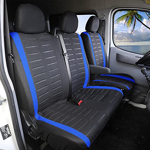 TOYOUN Fundas para Asientos de Furgonetas y Camiones de 1 + 2 (3 plazas), Fundas Asientos Coche Universales, Protector Funda Asiento Coche Delantero, Azul