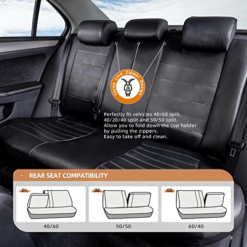 TOYOUN Juego Completo de Fundas Asientos Coche Universal Piel Sintético Funda de Asiento para Coche Impermeable Protector para Asientos Delanteros y Traseros de Automóvil 5 plazas, Gris